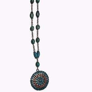 Vintage Native American Turquoise Sunbeam Concho Pendant Necklace Jewelry Women